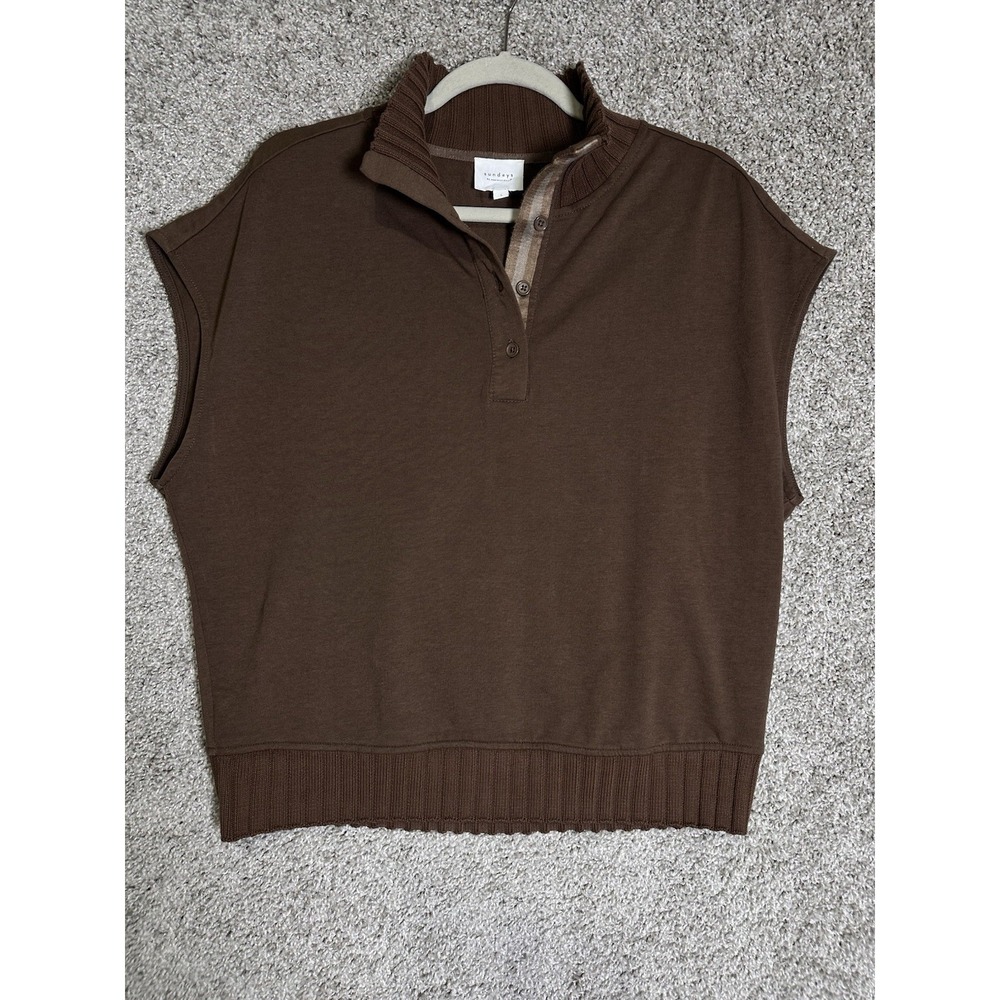 Sundays by WeAreSundays Women's Mock Neck Cap Sleeve Pullover Top Brown L